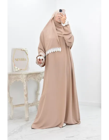 Combo robe abaya de prière mère/ fille avec détails de dentelle ramadan et Aid