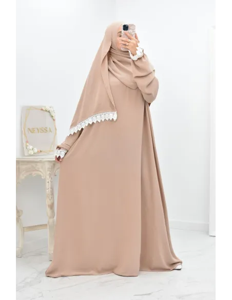 Combo robe abaya de prière mère/ fille avec détails de dentelle ramadan et Aid