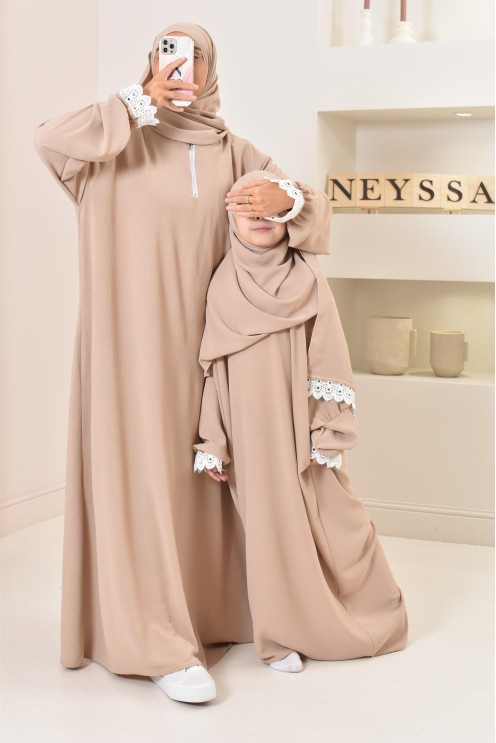Combo robe abaya de prière mère/ fille avec détails de dentelle ramadan et Aid