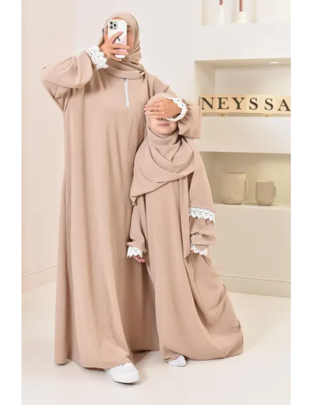 Combo robe abaya de prière mère/ fille avec détails de dentelle ramadan et Aid