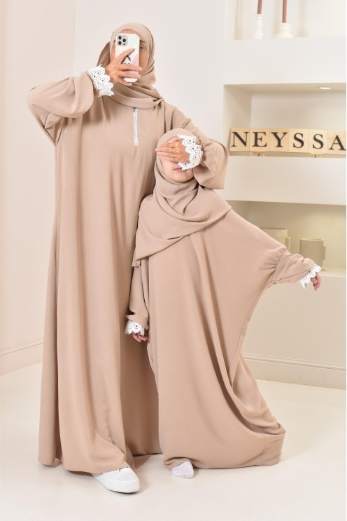 Combo robe abaya de prière mère/ fille avec détails de dentelle ramadan et Aid