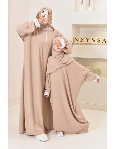 Combo robe abaya de prière mère/ fille avec détails de dentelle ramadan et Aid