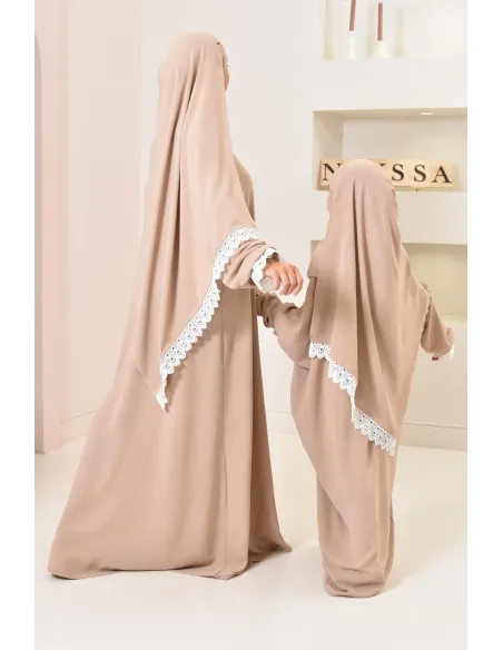 Combo robe abaya de prière mère/ fille avec détails de dentelle ramadan et Aid