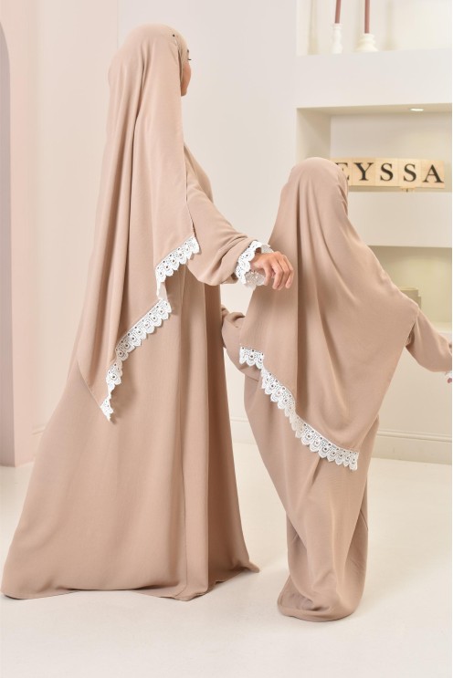 Combo robe abaya de prière mère/ fille avec détails de dentelle ramadan et Aid