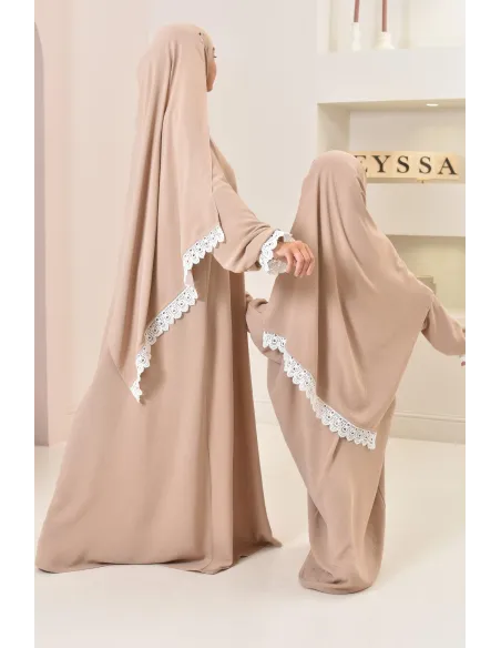 Combo robe abaya de prière mère/ fille avec détails de dentelle ramadan et Aid