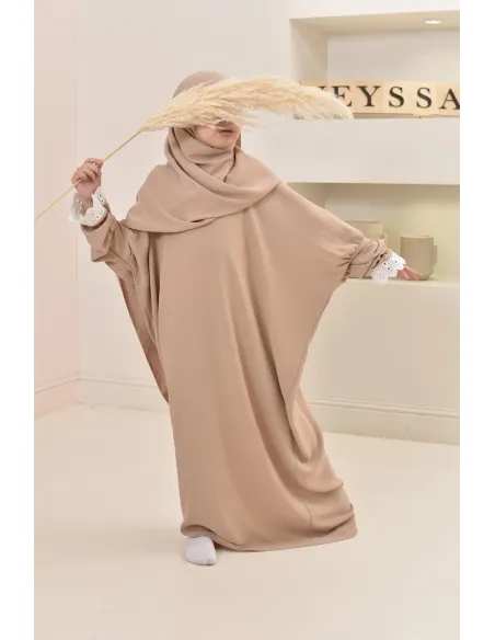 Combo robe abaya de prière mère/ fille avec détails de dentelle ramadan et Aid