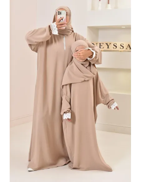 Combo robe abaya de prière mère/ fille avec détails de dentelle ramadan et Aid