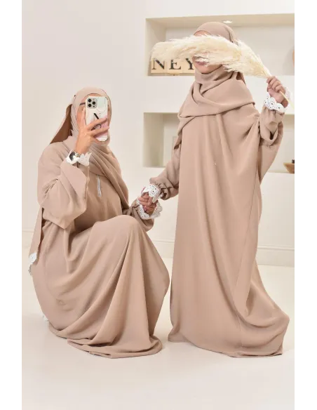 Combo robe abaya de prière mère/ fille avec détails de dentelle ramadan et Aid