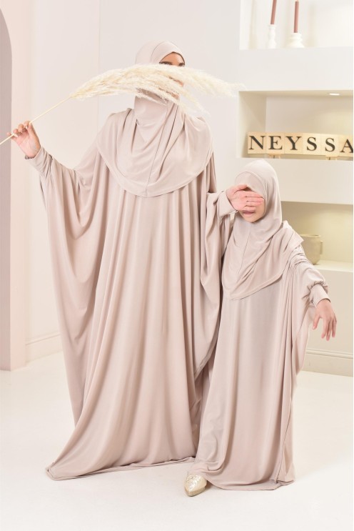 Robe de prière hijab intégré en jersey premium taille adulte ou enfant