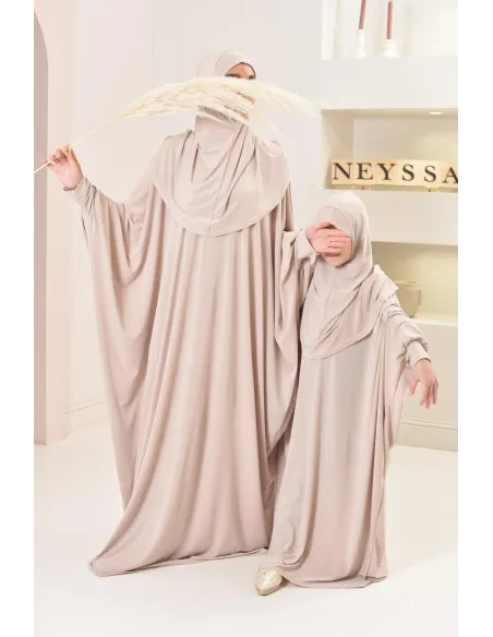 Robe de prière hijab intégré en jersey premium taille adulte ou enfant