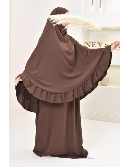 Ensemble abaya khimar soie de Jazz, khimar long avec froufrou