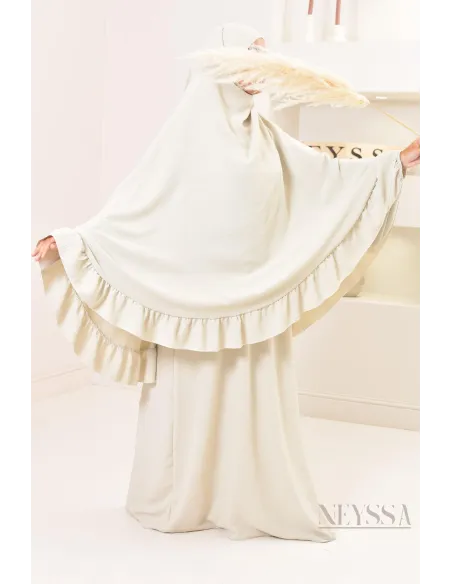 Ensemble abaya khimar soie de Jazz, khimar long avec froufrou