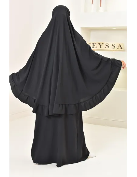 Ensemble abaya khimar soie de Jazz, khimar long avec froufrou