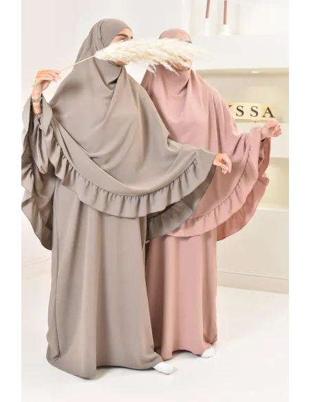 Khimar long Jazz avec volants, style indonésien, coupe légiférée