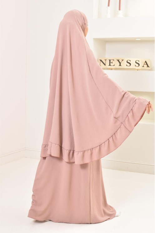 Ensemble abaya khimar soie de Jazz, khimar long avec froufrou