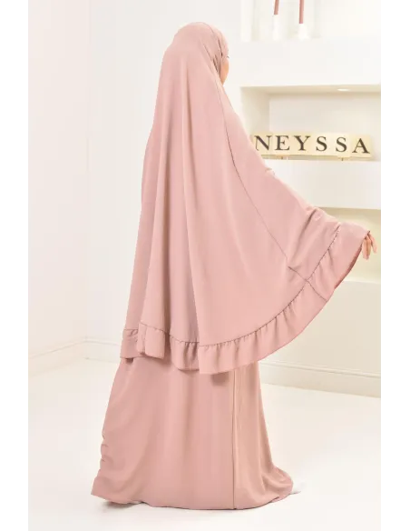 Ensemble abaya khimar soie de Jazz, khimar long avec froufrou