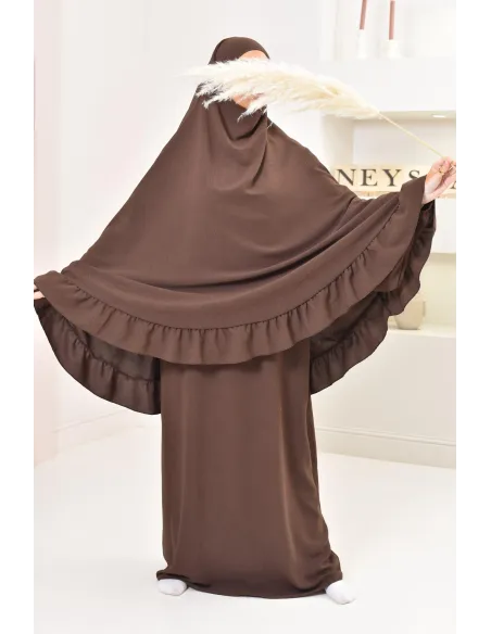 Ensemble abaya khimar soie de Jazz, khimar long avec froufrou