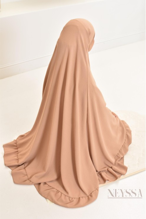 Ensemble abaya khimar soie de Jazz, khimar long avec froufrou