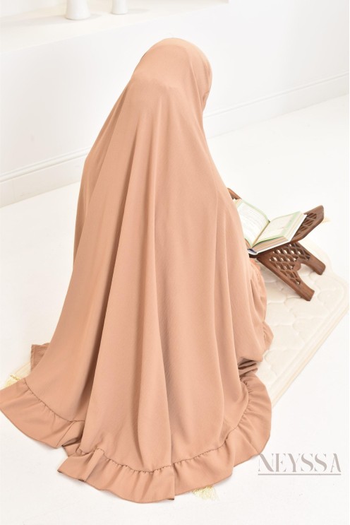 Ensemble abaya khimar soie de Jazz, khimar long avec froufrou