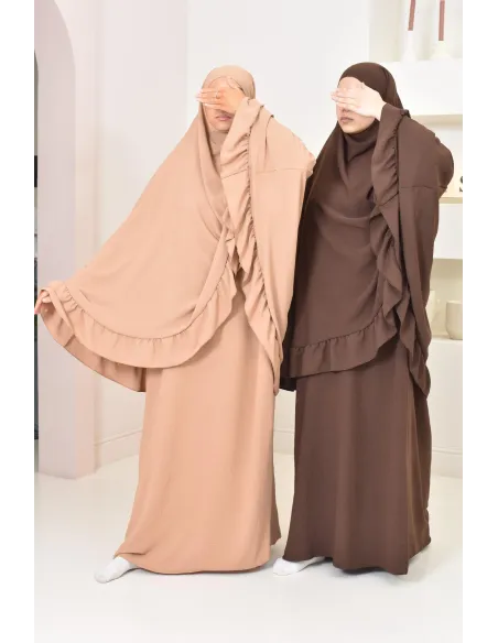 Ensemble abaya khimar soie de Jazz, khimar long avec froufrou