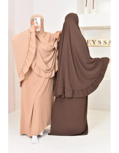 Ensemble abaya khimar 1m80 en jazz, khimar long avec froufrou