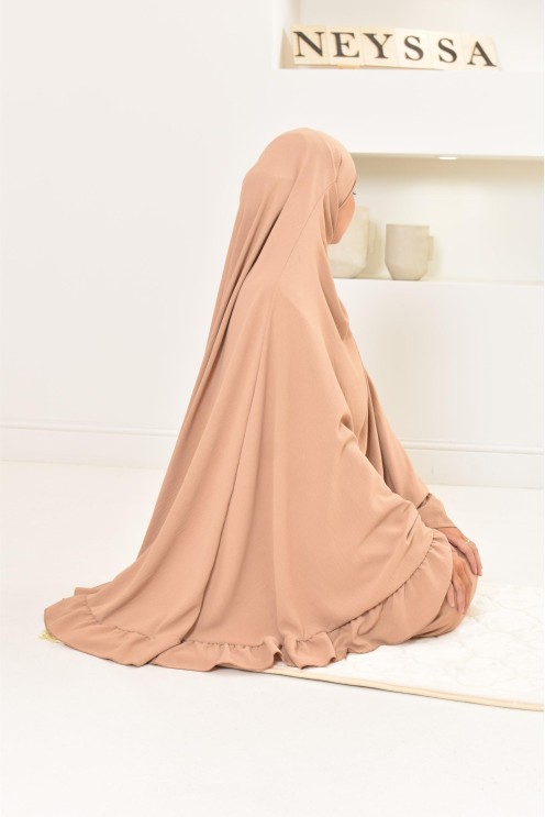 Ensemble abaya khimar 1m80 en jazz, khimar long avec froufrou