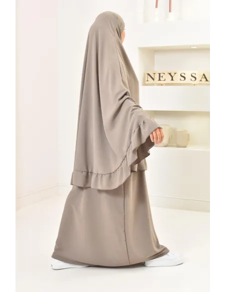 Ensemble abaya khimar 1m80 en jazz, khimar long avec froufrou