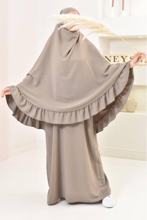 Ensemble abaya khimar 1m80 en jazz, khimar long avec froufrou