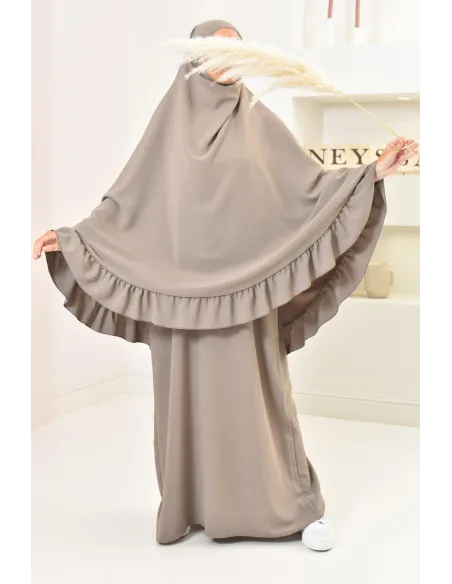 Ensemble abaya khimar 1m80 en jazz, khimar long avec froufrou