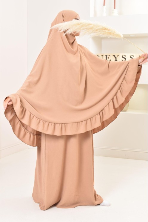 Ensemble abaya khimar 1m80 en jazz, khimar long avec froufrou