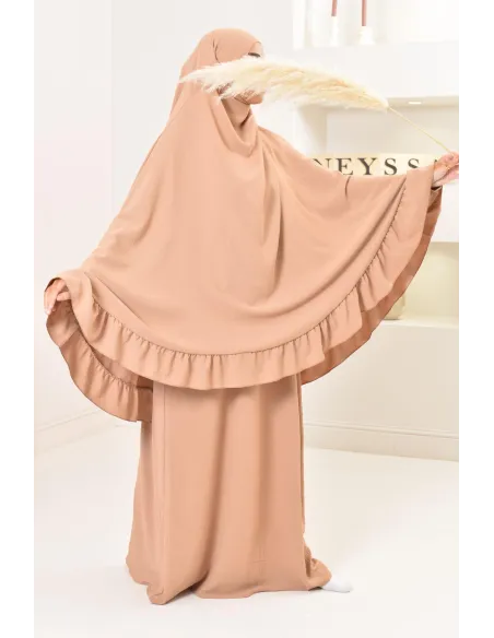 Ensemble abaya khimar 1m80 en jazz, khimar long avec froufrou