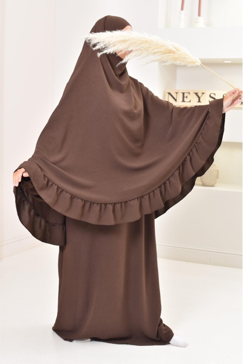 Ensemble abaya khimar 1m80 en jazz, khimar long avec froufrou