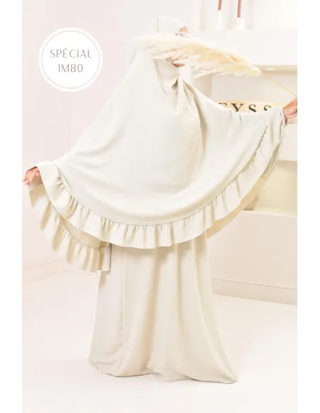 Ensemble abaya khimar 1m80 en jazz, khimar long avec froufrou