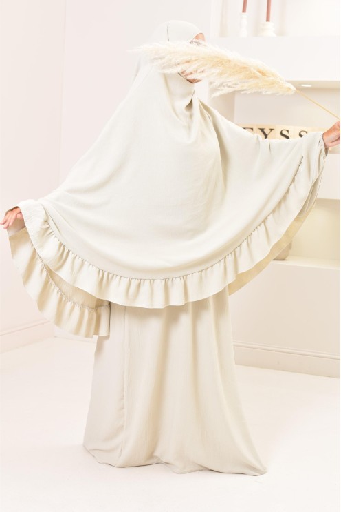 Ensemble abaya khimar 1m80 en jazz, khimar long avec froufrou