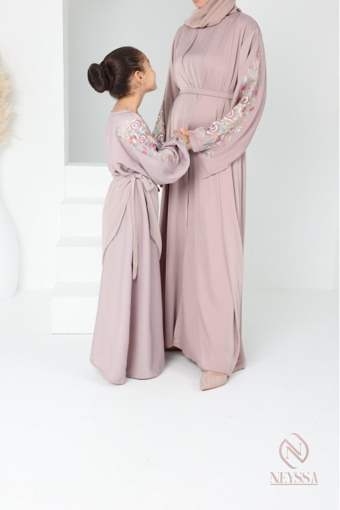 Abaya Dubaï vieux rose pour fille,  robe pour l'Aïd, brodée, idée cadeau
