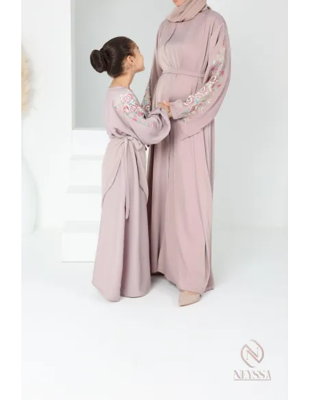 Abaya Dubaï vieux rose pour fille,  robe pour l'Aïd, brodée, idée cadeau