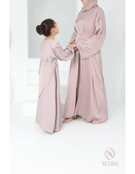 Abaya Dubaï vieux rose pour fille,  robe pour l'Aïd, brodée, idée cadeau