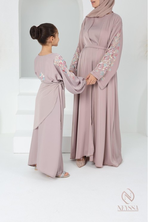 Abaya Dubaï vieux rose pour fille,  robe pour l'Aïd, brodée, idée cadeau
