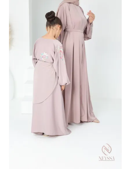Abaya Dubaï vieux rose pour fille,  robe pour l'Aïd, brodée, idée cadeau