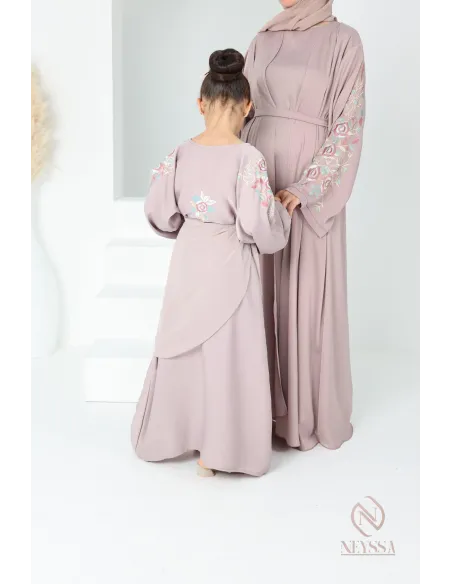 Abaya Dubaï vieux rose pour fille,  robe pour l'Aïd, brodée, idée cadeau