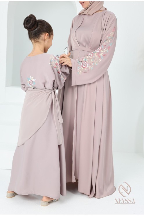 Abaya Dubaï vieux rose pour fille,  robe pour l'Aïd, brodée, idée cadeau