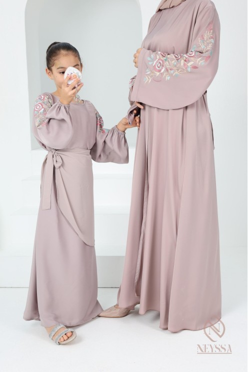 Abaya Dubaï vieux rose pour fille,  robe pour l'Aïd, brodée, idée cadeau
