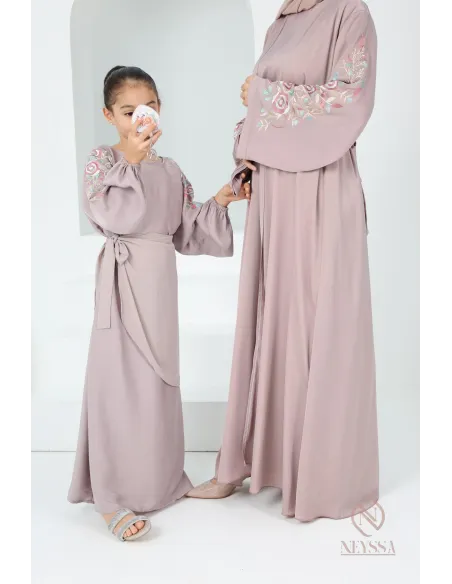 Abaya Dubaï vieux rose pour fille,  robe pour l'Aïd, brodée, idée cadeau
