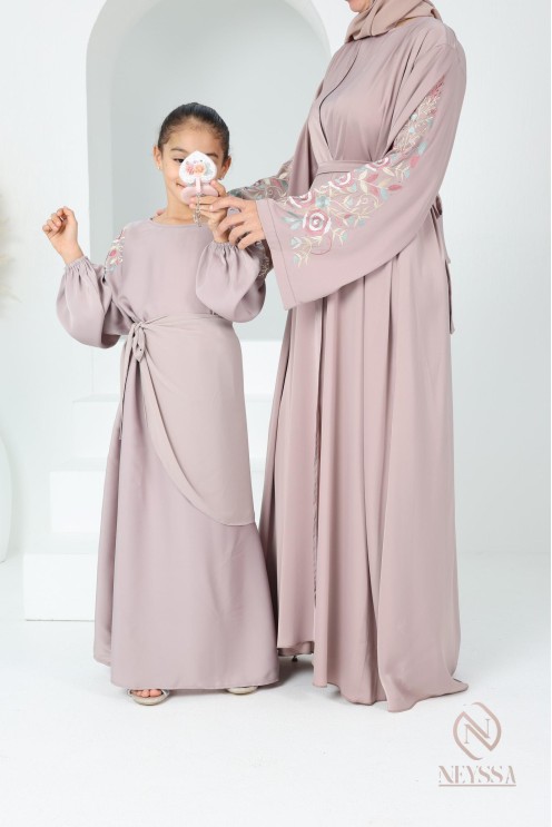 Abaya Dubaï vieux rose pour fille,  robe pour l'Aïd, brodée, idée cadeau