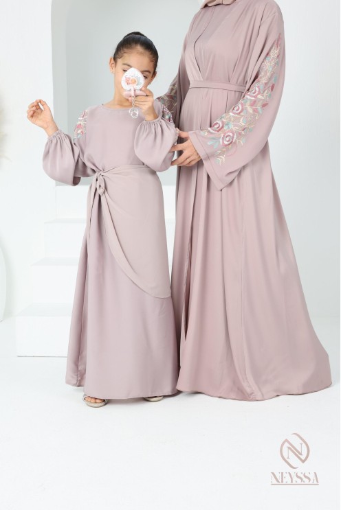 Abaya Dubaï vieux rose pour fille,  robe pour l'Aïd, brodée, idée cadeau