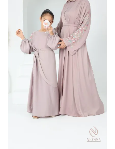 Abaya Dubaï vieux rose pour fille,  robe pour l'Aïd, brodée, idée cadeau