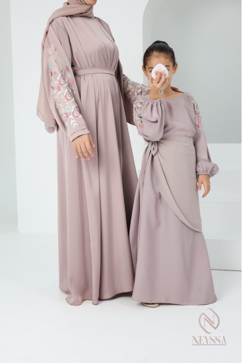 Abaya Dubaï vieux rose pour fille,  robe pour l'Aïd, brodée, idée cadeau