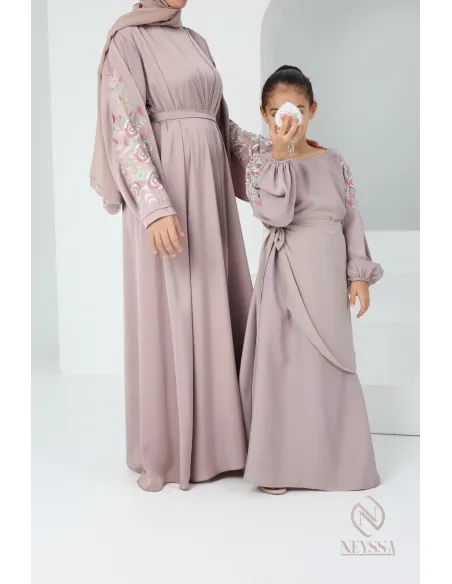 Abaya Dubaï vieux rose pour fille,  robe pour l'Aïd, brodée, idée cadeau