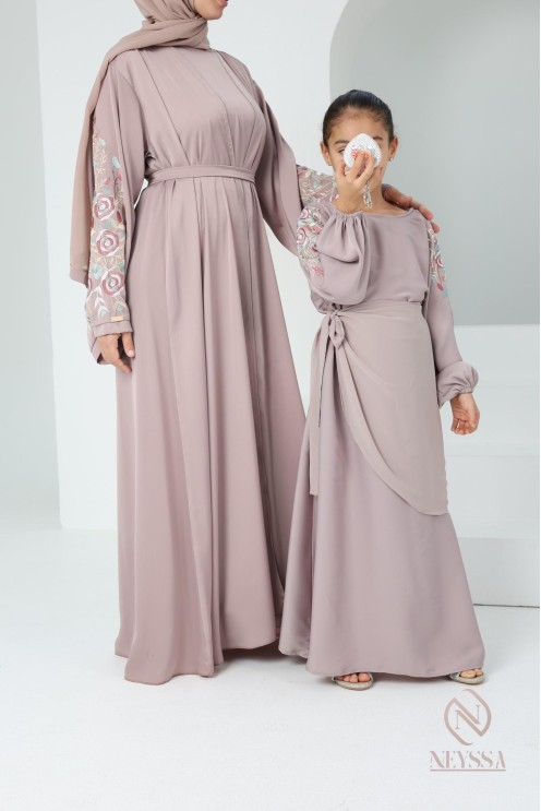 Abaya Dubaï vieux rose pour fille,  robe pour l'Aïd, brodée, idée cadeau