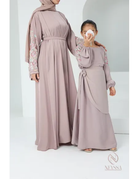 Abaya Dubaï vieux rose pour fille,  robe pour l'Aïd, brodée, idée cadeau